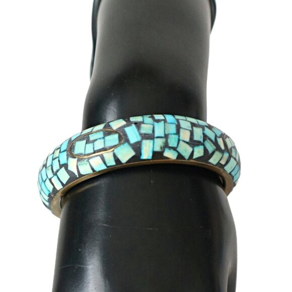 Vintage Chunky Bracelet Mosaic Bangle Shell Inlay Bracelet - Picture 1 of 4